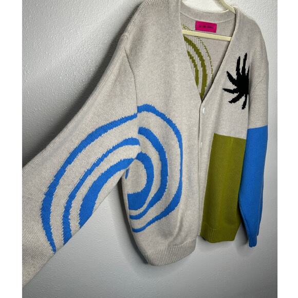 The Elder Statesman Tan Blue Green Block & Spiral Cashmere Cardigan L - Picture 3 of 15